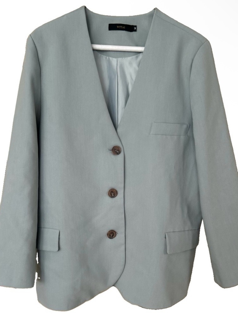 WTTAI Dusty Blue Textured Blazer Jacket M 3 Button Career Office